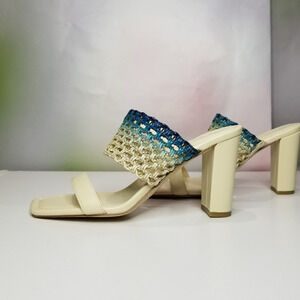 Nine West Women's Mylas Square Toe Heeled Slide Sandals Size 9.5 Blue Ombre NWT